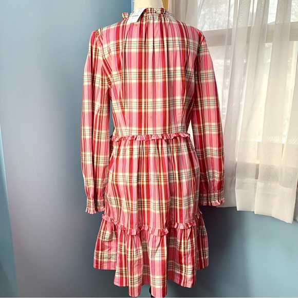NWT J. Crew Plaid Mini Dress with Ruffle Trim in Sweet Briar Marine Salt Pink - Picture 5 of 8